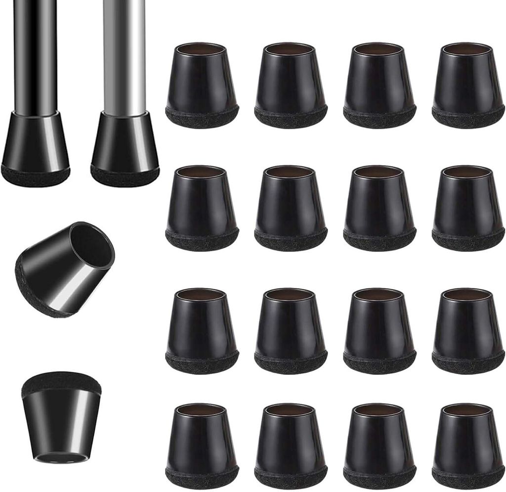 16 Stück schwarze Silikon-Stuhlbeinschoner, Stuhlgleiter, Stuhlbeinschoner mit Filzgleitern, Stuhlgleiter, für Hartholz- und Fliesenböden (15-18...