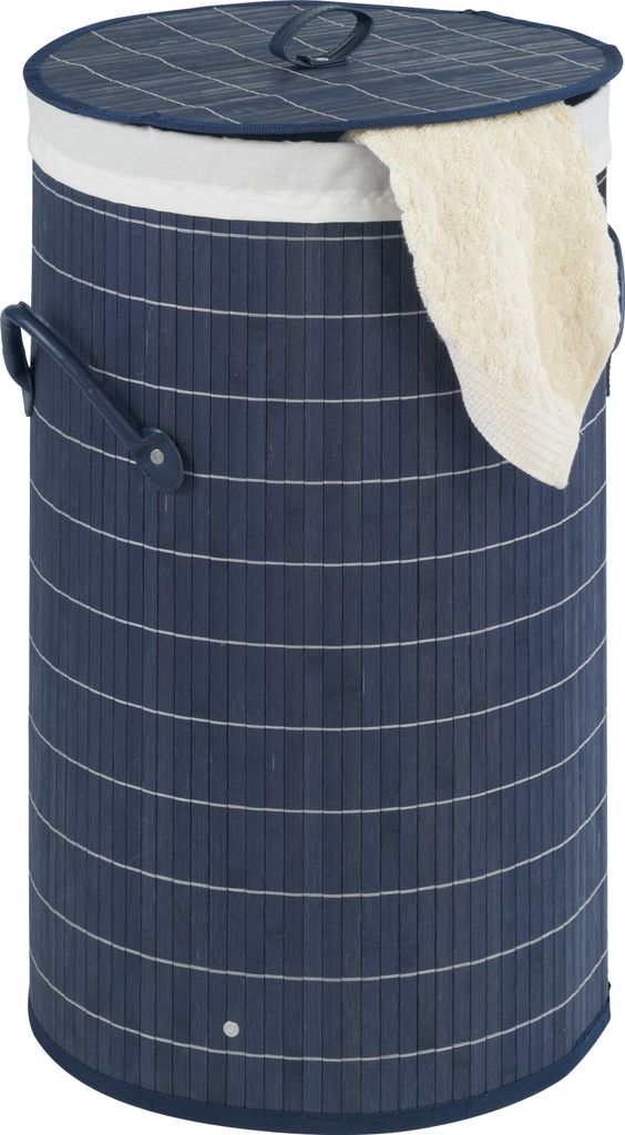 Wenko Wäschetruhe Bamboo Dunkelblau, Wäschekorb, 55 l; 22105100