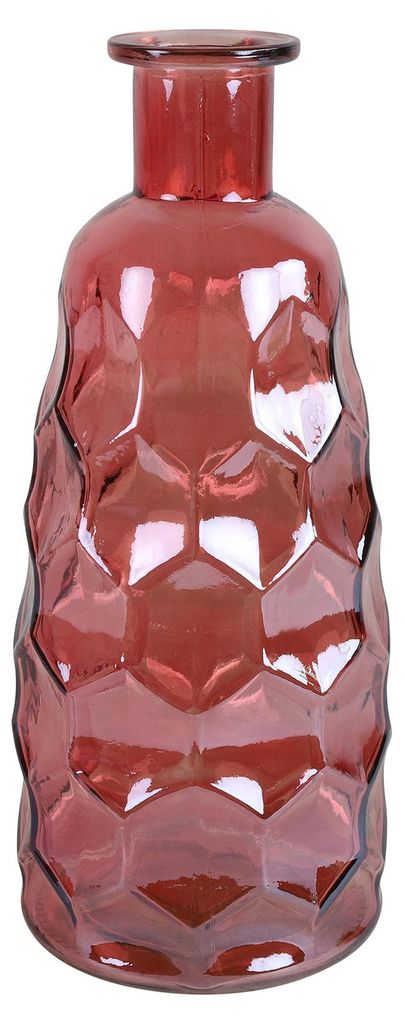 Countryfield Art Deco Blumenvase - dunkelrosa transparent - Glas - Flaschenform - 12 x 30 cm
