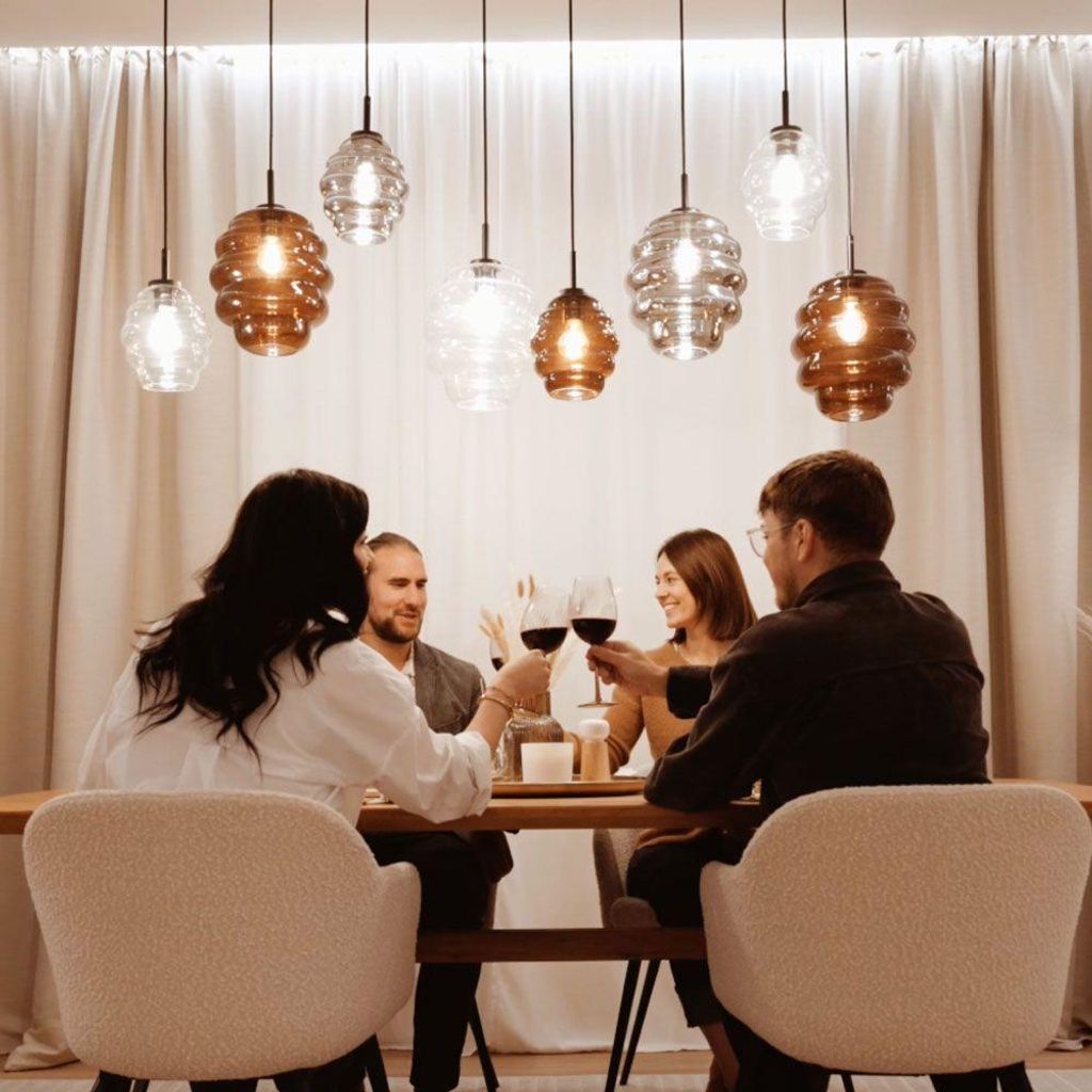 s.luce Echos Esstischleuchte 8-flammig 200cm Baldachin 3-reihig, Ø 25cm Mehrfarbig 8-Flammig Oval, Länglich