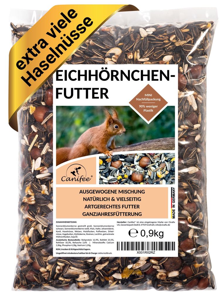 Canifee Eichhörnchenfutter - ganzjähriges Wildtierfutter im 0.9kg Nachfüllbeutel