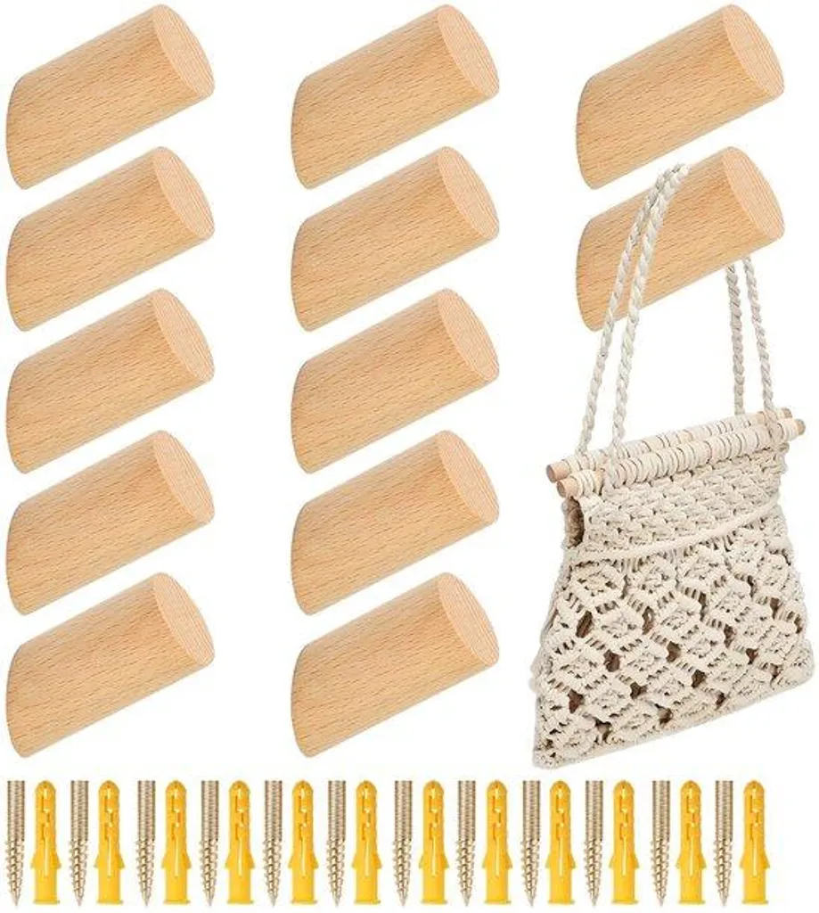 Patères Murales 6cm Hêtre (x12) - Solution Rangement Manteaux Chic