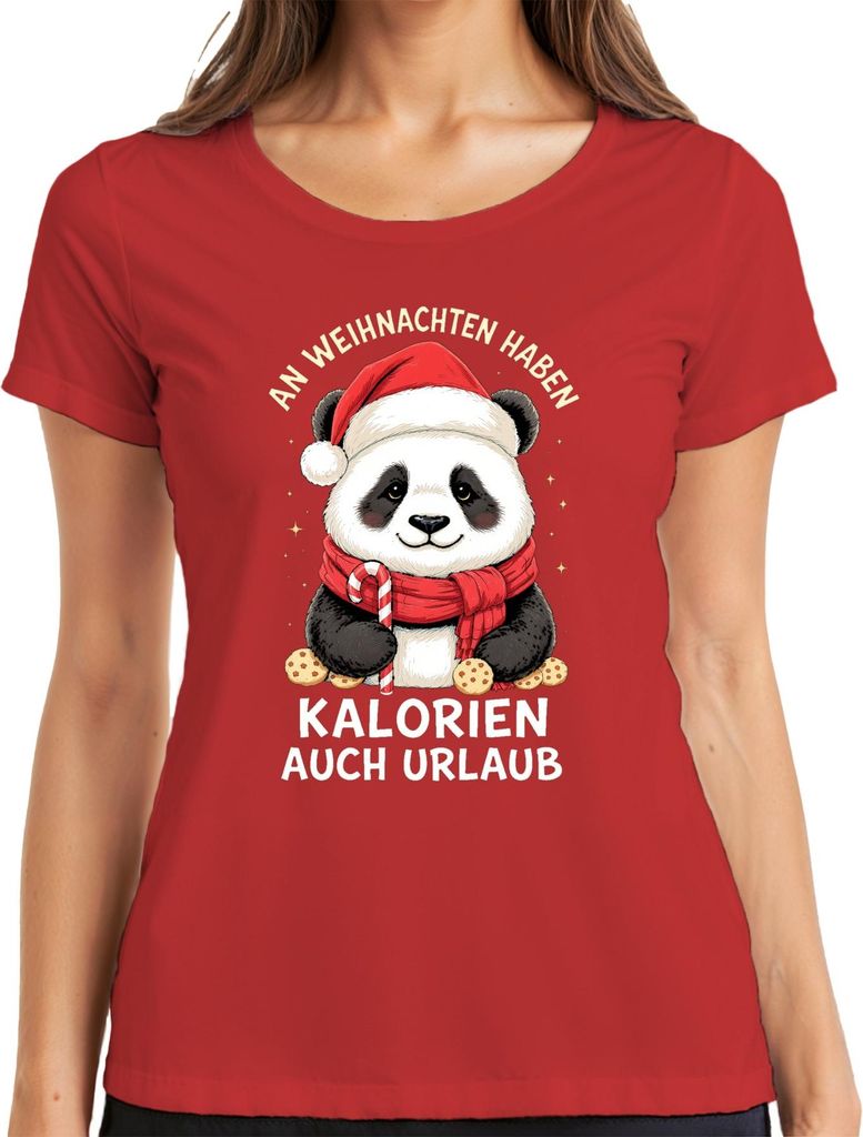 Kalorien haben Urlaub Weihnachten Panda Zuckerstange Kekse lustig Damen T-Shirt, Rot, L