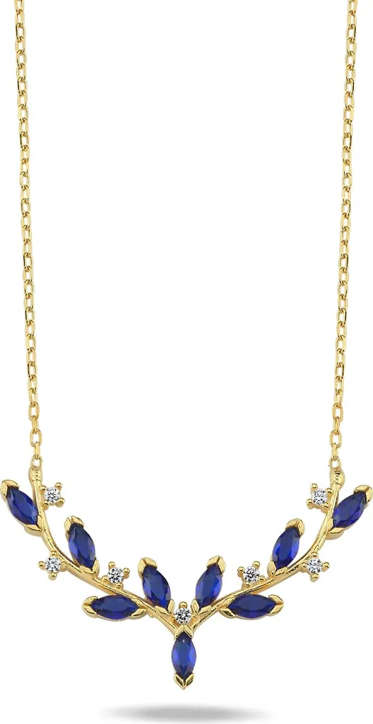 Collier entrelacs bleu en argent plaqué or avec zircons étincelants