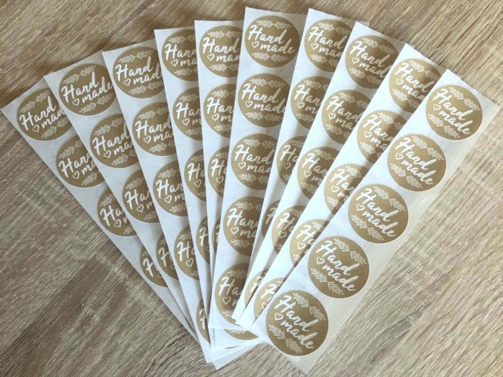 48 Stück hochwertige Etiketten Aufkleber "Hand Made" rund Produktbild 2