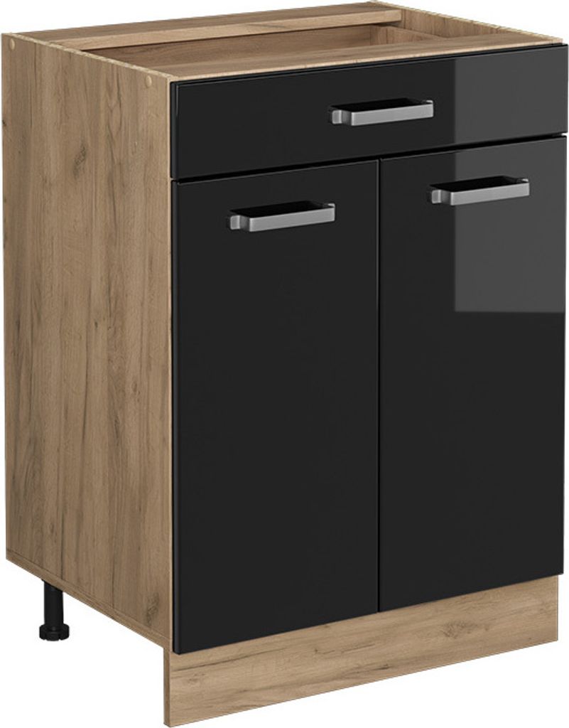Küchenunterschrank Vicco R-Line Schwarz Hochglanz 60 cm mit Schublade, ohne Arbeitsplatte, Model 41096