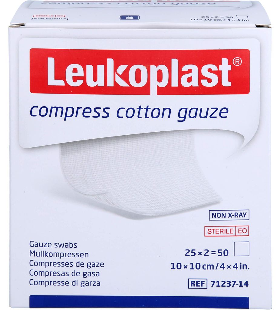 Leukoplast compress Baumwolle Gauze 10x10cm ste.12f 50 St