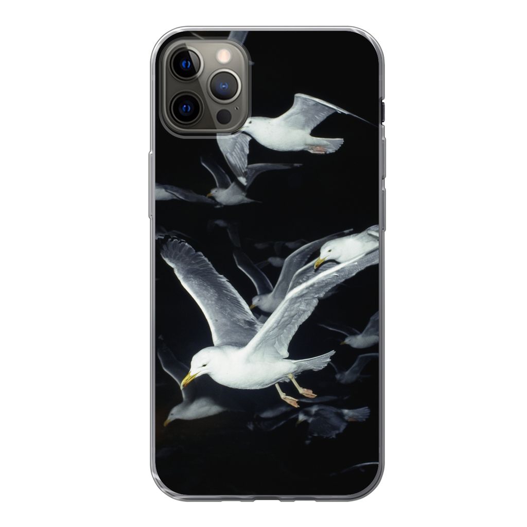 MuchoWow Handyhülle Schutzhülle Hülle für iPhone 12 Pro Max Vogel - Schwarz - Schwarm Silikon Softcase Handy Hülle - Hartschale