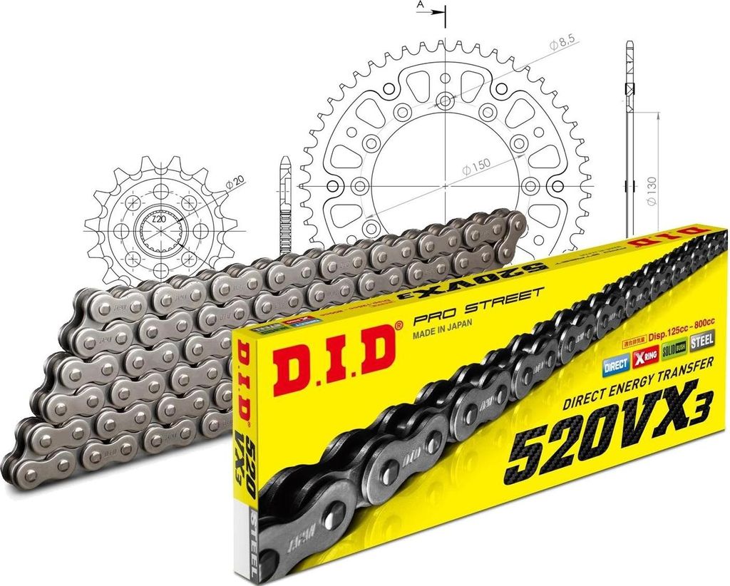 DID Kit Stealth (gold) Kompatibel mit Yamaha YZ250 F 05-09 13-49-114 DID520VX3 Endlos