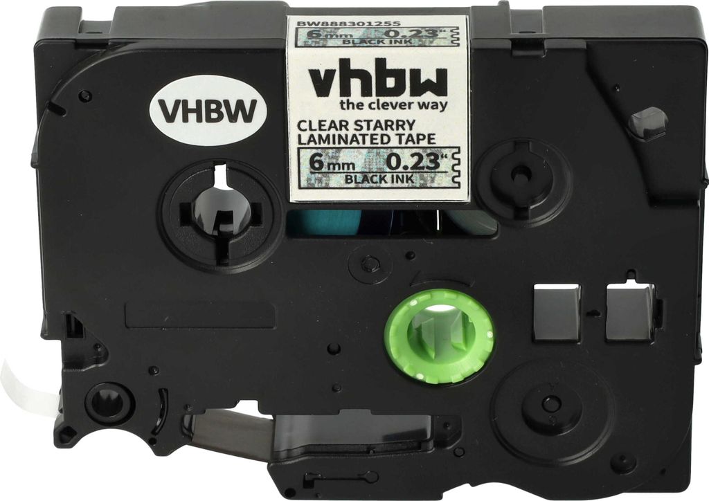 vhbw Schriftband-Kassette Ersatz für Brother TZE-111L1 für Etiketten-Drucker 8m x 6mm Schwarz auf Transparent (Glitter), Laminiert