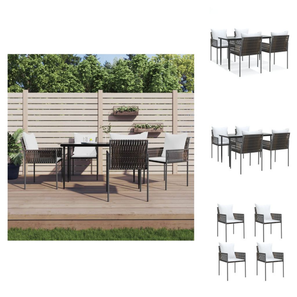 vidaXL 5-tlg. Garten-Essgruppe mit Kissen Poly Rattan und Stahl - Gartenmöbel-Sets