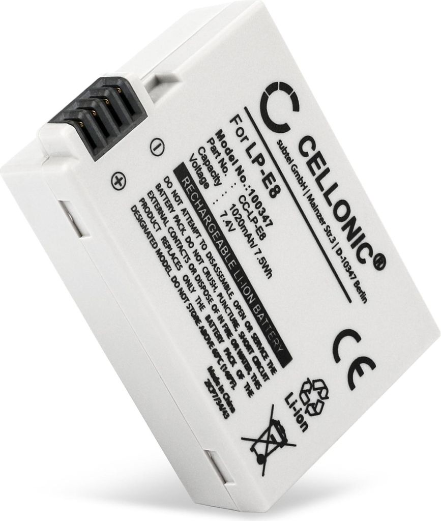 CELLONIC 1x Akku für Kamera Kompatibel mit Canon EOS 600D, EOS 550D, EOS 700D, LP-E8 - (1020mAh, 7.4V)