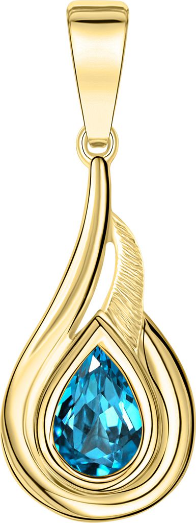 V Anhänger 375/- Gold 2,8cm gelb Blautopas beh. blau 360340550-2