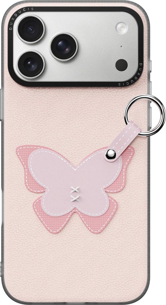 Handyhülle mit Trageband für iPhone 17 Pro Max, Dux Ducis Luvy, Rosa mit Schmetterling