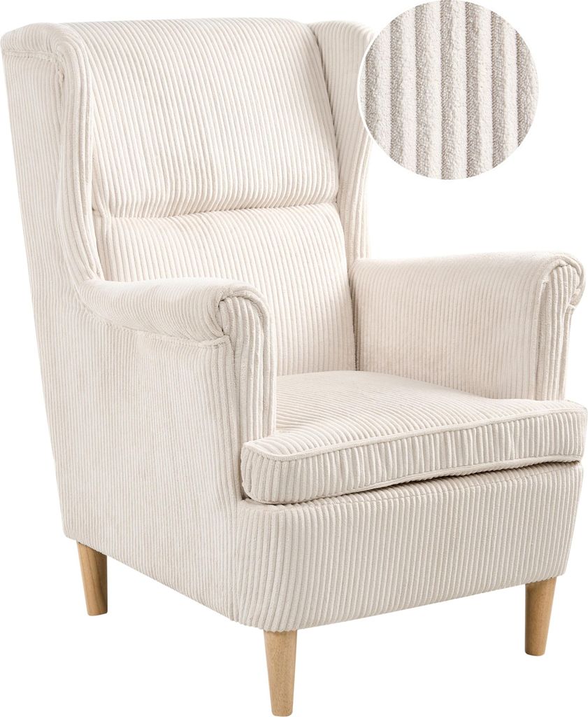 BELIANI Sessel Hellbeige Cord Gepolstert Gesteppt mit Hellen Holzbeinen Armlehnen Skandinavischer Stil Wohnzimmer Ohrensessel Polstersessel Cordsessel
