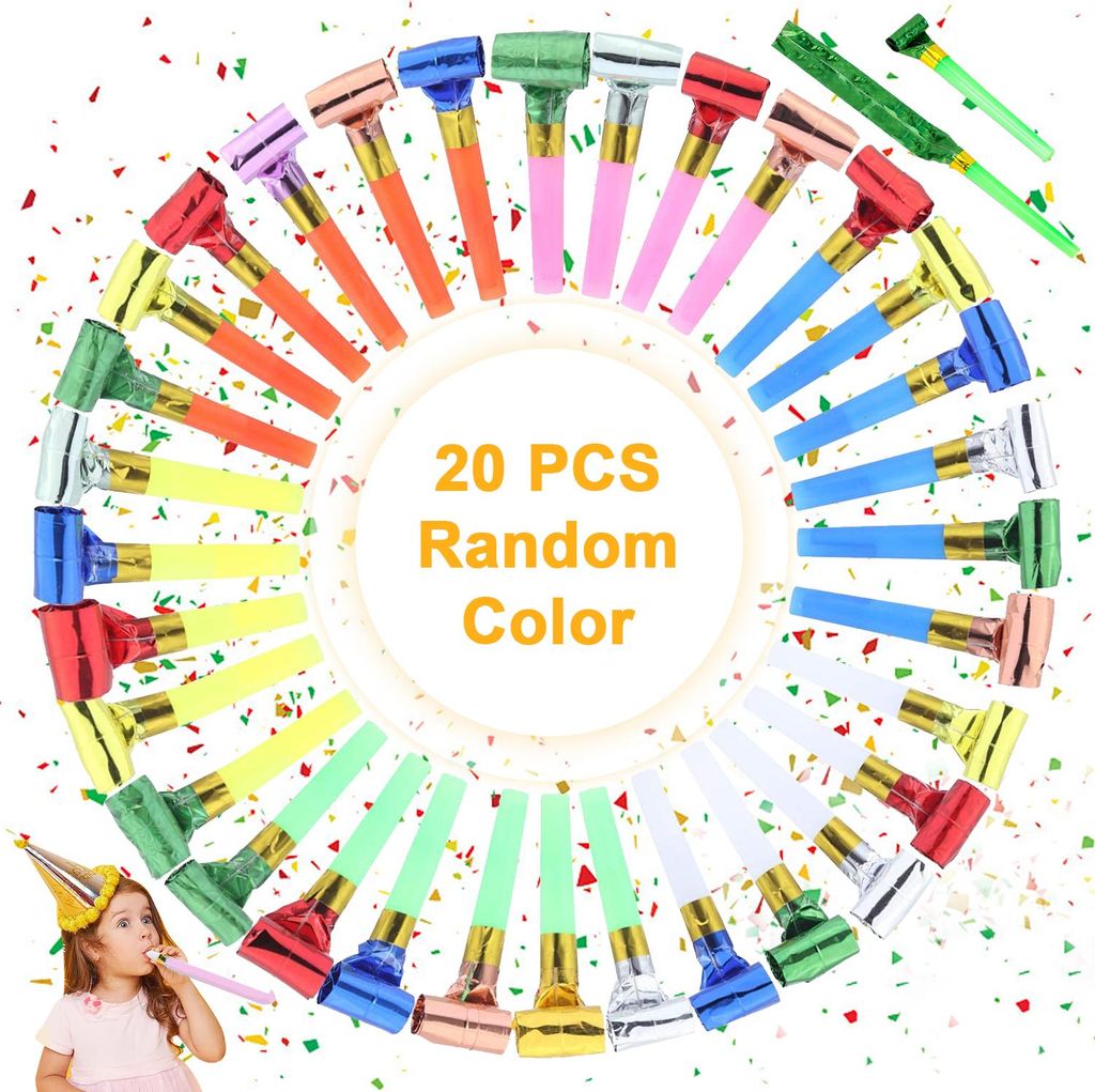 Party-Tröten für Kinder, 20 Stück, Partypfeifen, Krachmacher, Gebläsespielzeug, buntes Plastik-Beutetaschenfüller, Lärmspielzeug für Kinder ...