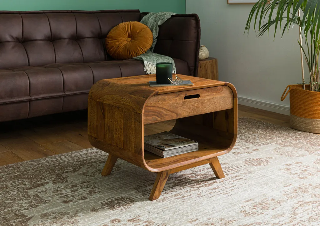 Table basse bois Sheesham massif laqué MAILAND 60x50x50cm marron clair - 3