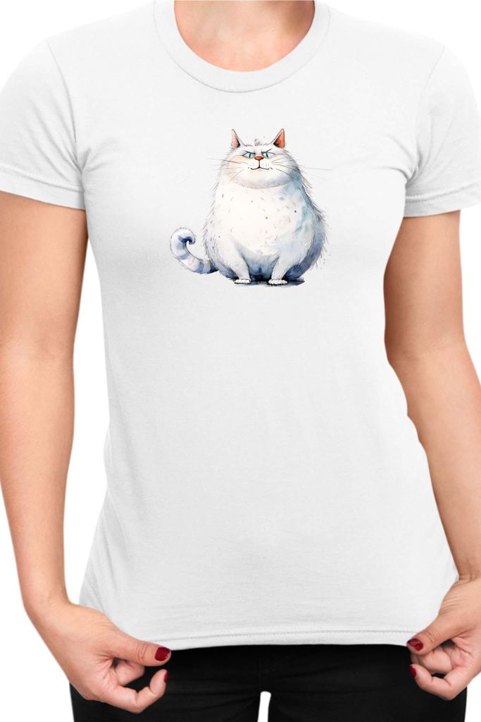 Damen T-Shirt Funny Cats Breeds Fat Cat Cat, Lady 2XL / Weiß