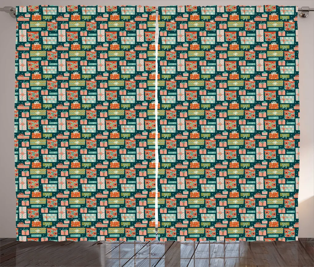 Rideau Noël avec Boucles et Crochets Inclus Tissu Rustique 280 x 225 cm