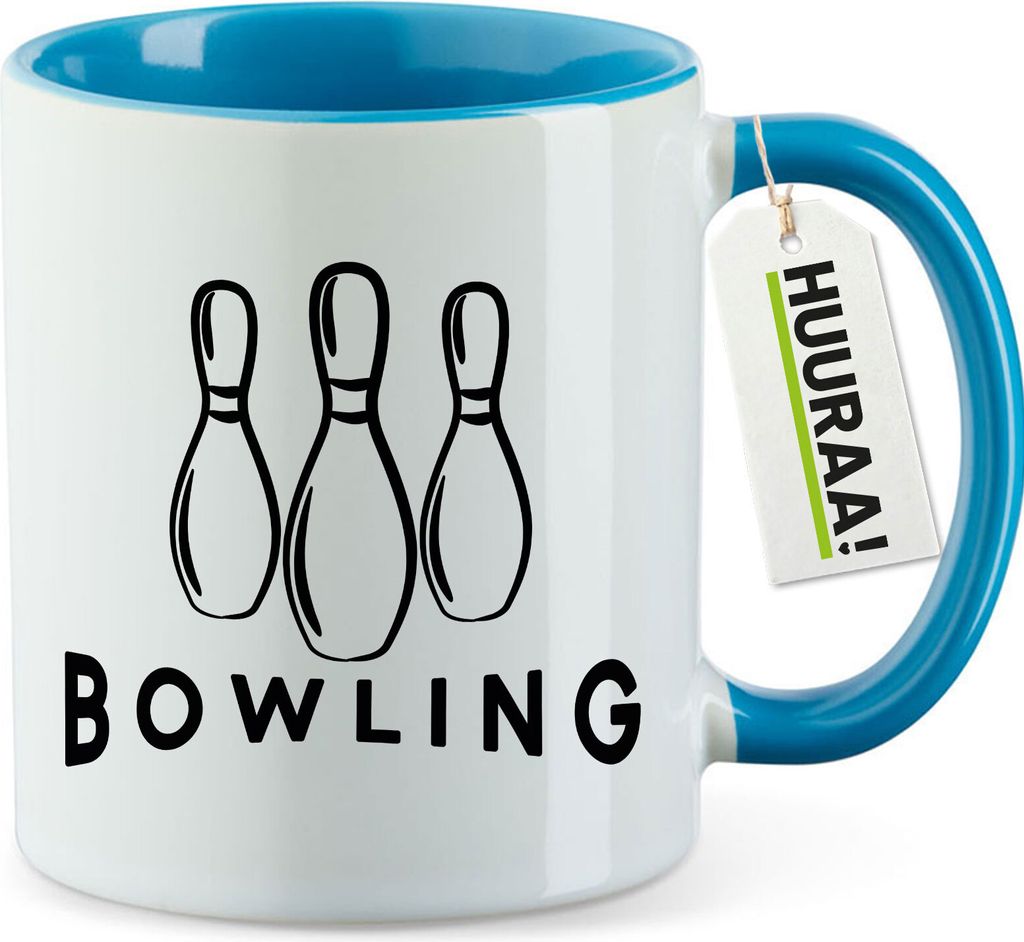 Huuraa Kaffeetasse Bowling Pinns 330ml Blau Keramik Kaffeebecher Geschenkidee