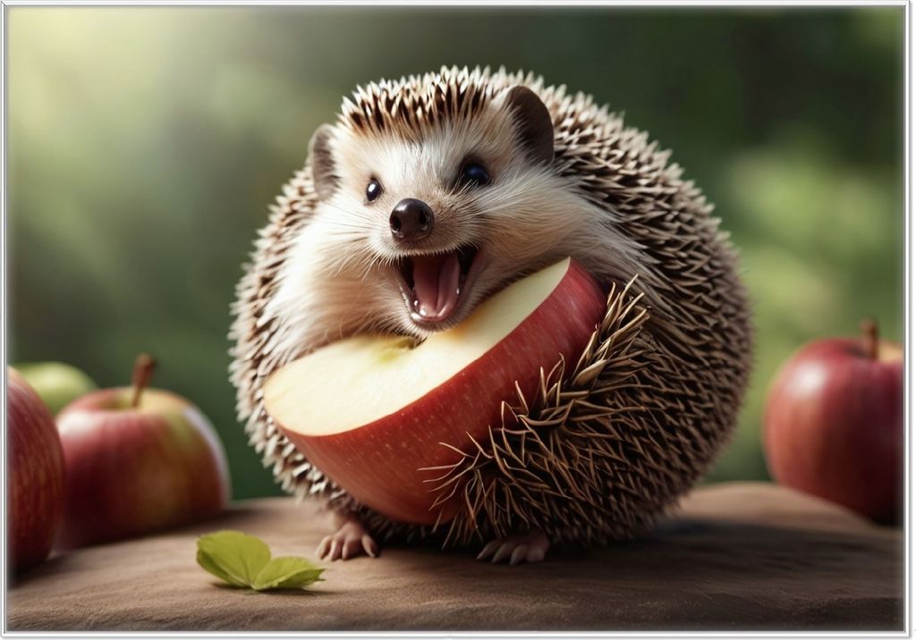 Wallario Wandbild Lustiger Igel, Größe: 70,30 x 100,30 cm, Poster mit weißem Kunststoffrahmen