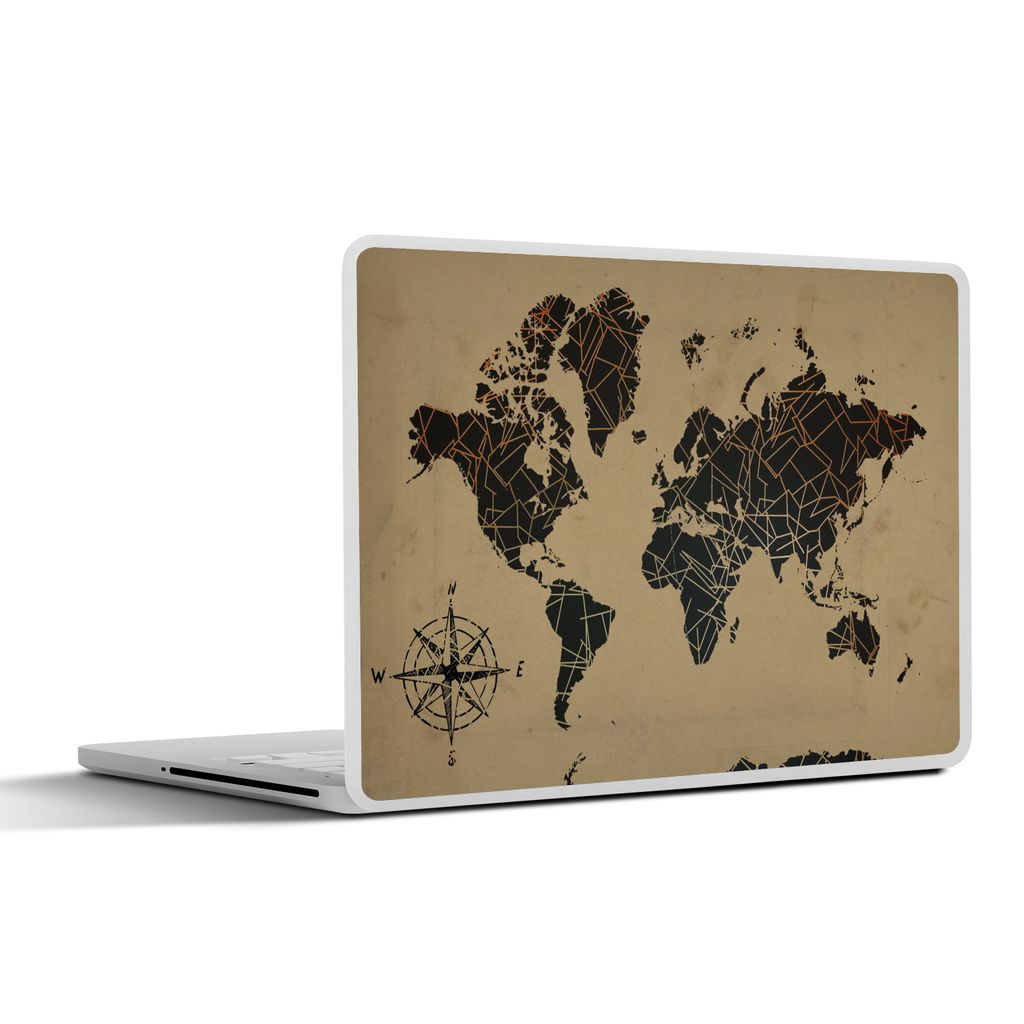 MuchoWow Laptop Aufkleber Sticker Cover Weltkarte - Vintage - Kompassrose 32.5x23.5 cm - Sticker für Laptop - Selbstklebend