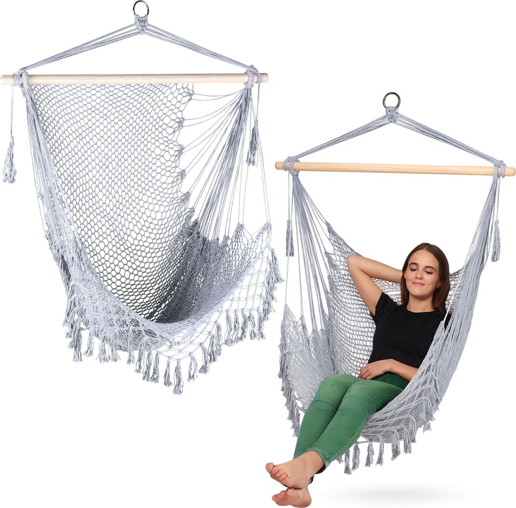 Outtec Hängesessel - bis 120 kg - Sessel zum Aufhängen - Indoor & Outdoor - Hängekorb, Schaukel für Garten, Terrasse, Balkon, Veranda - Boho ...