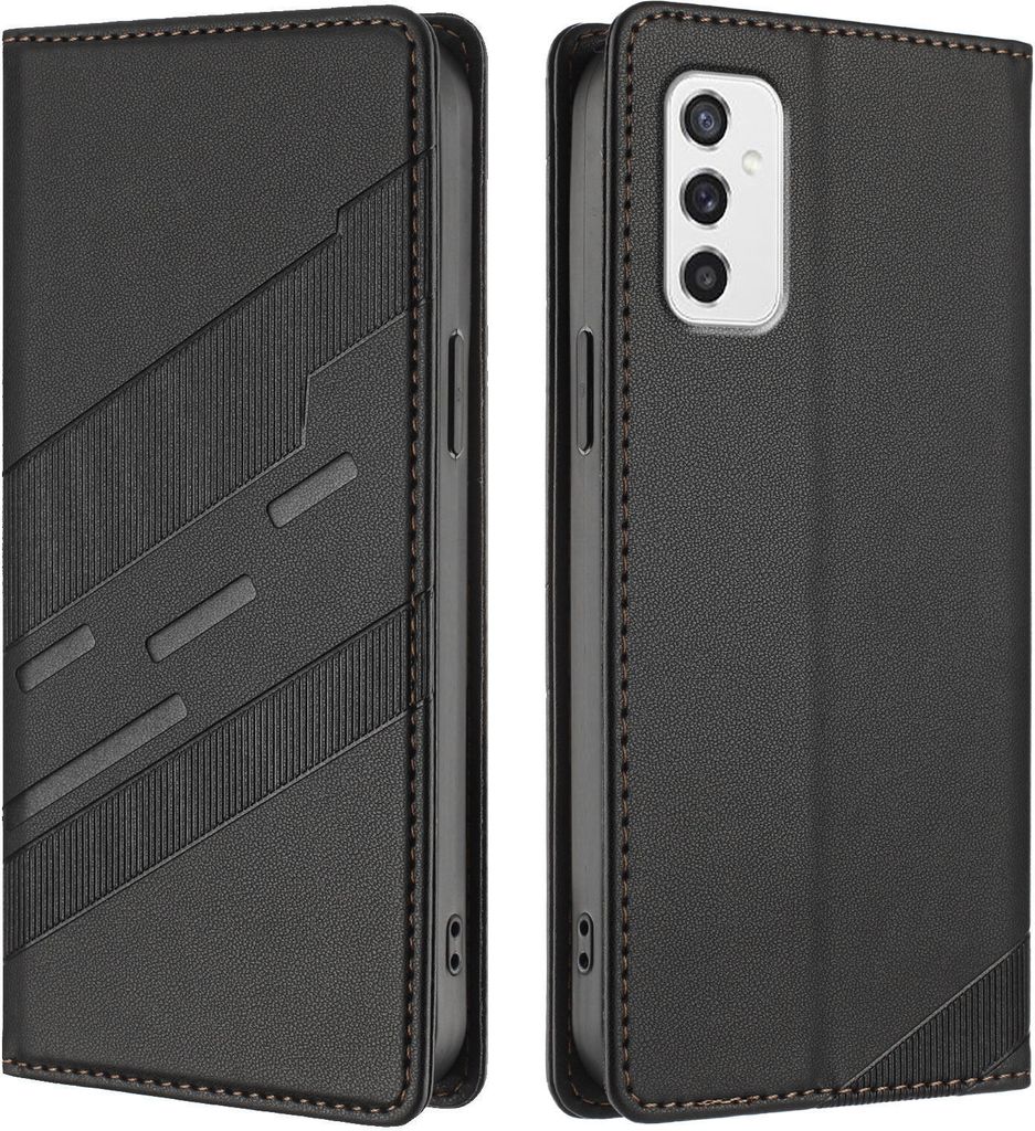 Hülle für Samsung Galaxy M52 5G, Kunstleder Brieftaschen Handyhülle mit Kartenfach und Standfunktion Schwarz
