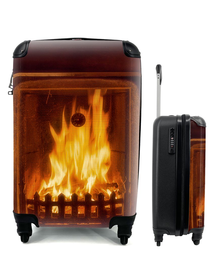 MuchoWow Koffer Handgepäck Trolley Rollkoffer Kleine Reisekoffer mit 4 Rollen - Ein Kamin mit einem warmen Feuer - Cabin Size < 55x40x23 cm & 55...