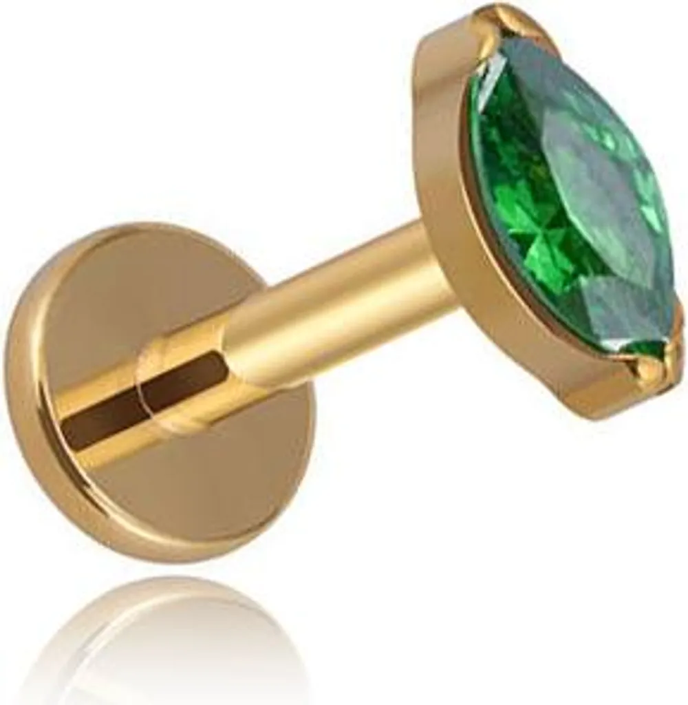 Bijou Piercing Titane Goutte Verte 1,2x6 idéal pour Hélix ou Lobe