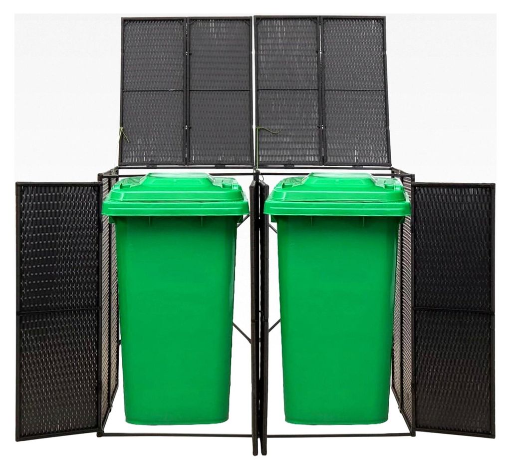 Mülltonnenbox für 2 Tonnen Schwarz 140x80x117 cm Poly Rattan