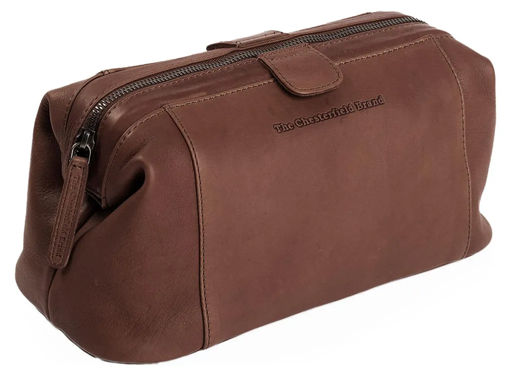 Trousse de Toilette Homme en Cuir Véritable Brun Vince Chesterfield Bag