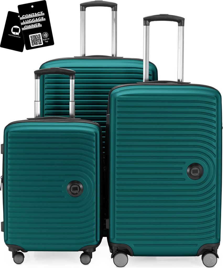 Hauptstadtkoffer MITTE - Gepäck-Set 3 Koffergrößen + digitaler Namensschild Gepäckanhänger, Koffer mit XL Erweiterung Bordgepäck Aufgabegepä...