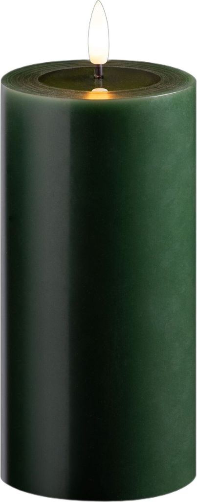 Große LED Stumpenkerze mit Timer grün 7,5cm ø 15cm Höhe - 2 AA Batterien nötig LED Echtwachskerze mit Flackereffekt flammenlose Stumpenkerze -...