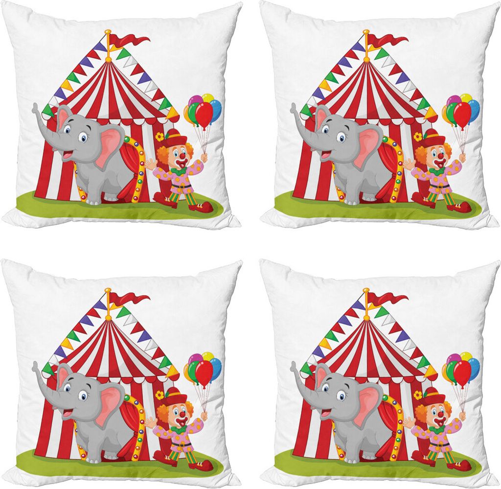 ABAKUHAUS Zirkus Kissenbezug Set (4 Stück), Zirkus-Elefant-Zelt, Moderner Doppelseitiger Digitaldruck, 60 cm x 60 cm, Mehrfarbig