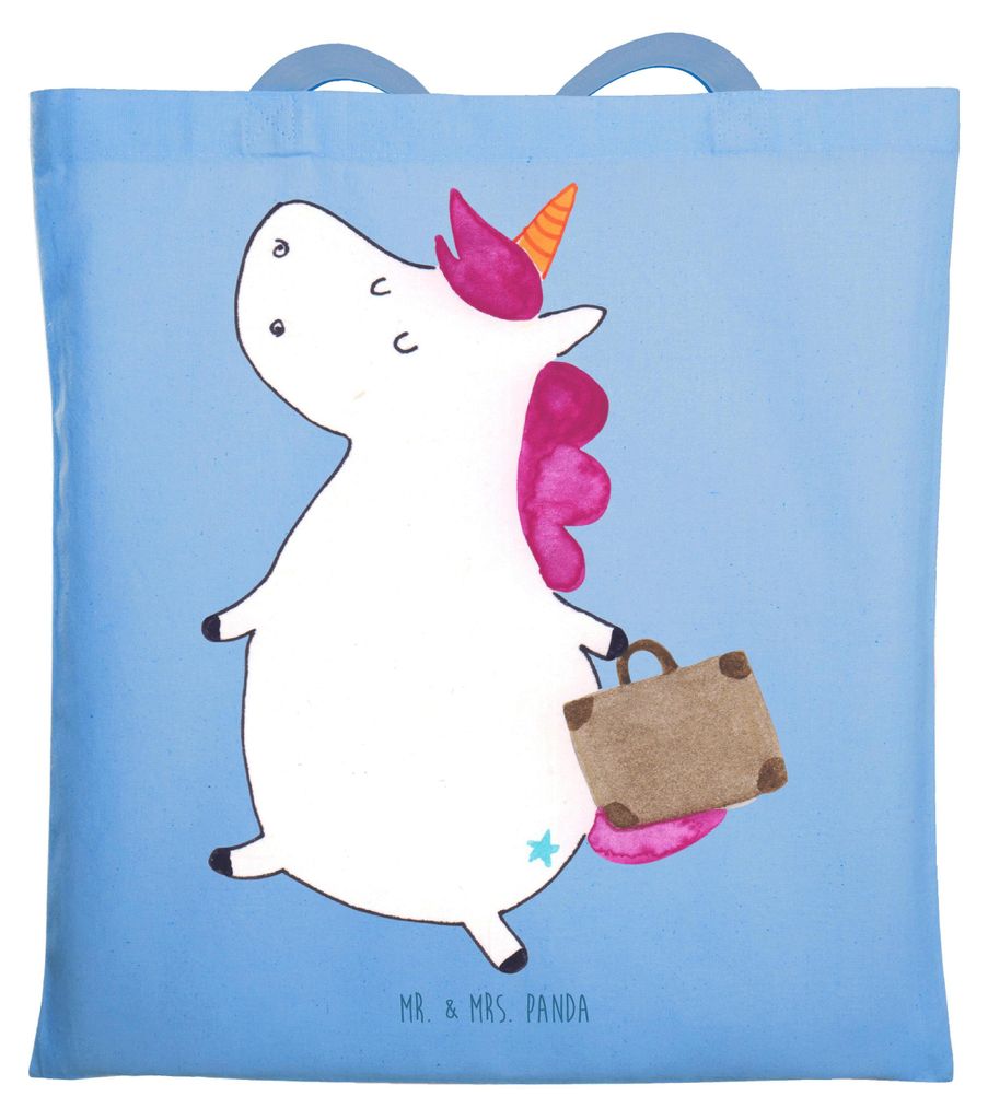 Mr. & Mrs. Panda Tote Bag Einhorn Koffer - Sky Blue - Geschenk, Abenteuer, Tragetasche, Tasche, Uni, Unicorn, Einhörner, Reise, Jutebeutel, Schult...