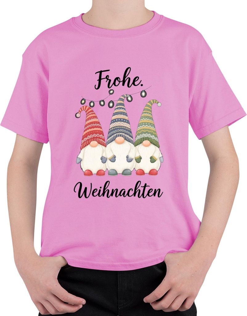Frohe Weihnachten Weihnachtswichtel Gnom Lichterkette Wichtel Uni Kinder T-Shirt, Pink, 128