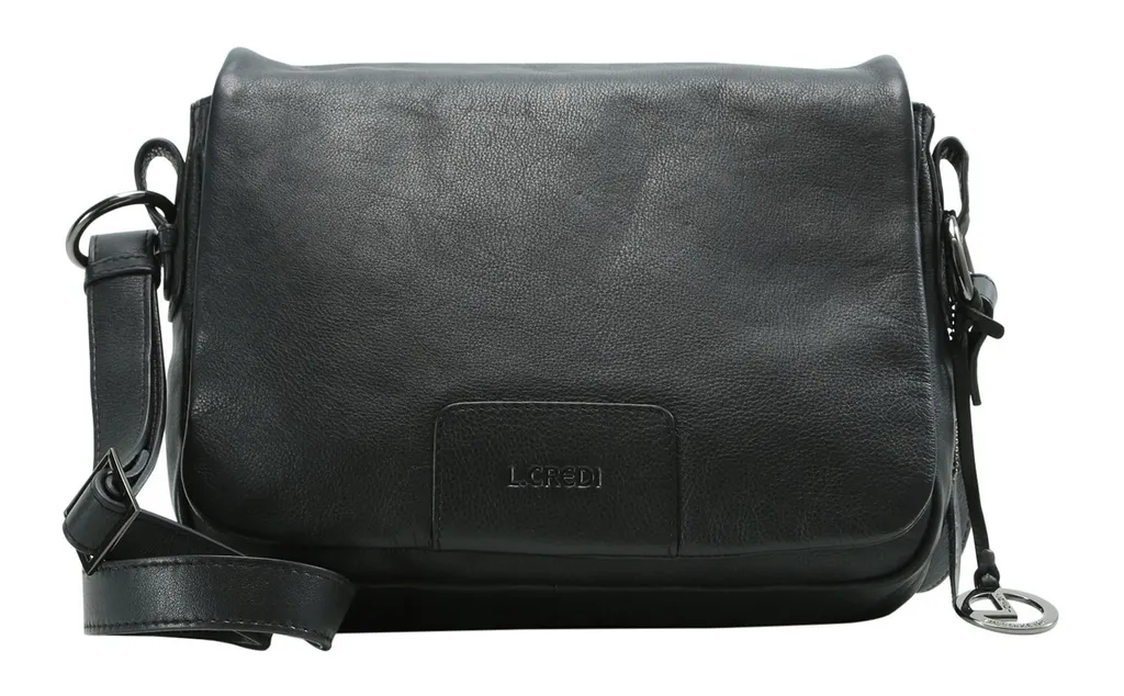 Sac bandoulière Eva L.CREDI en cuir noir avec rabat et finitions luxe