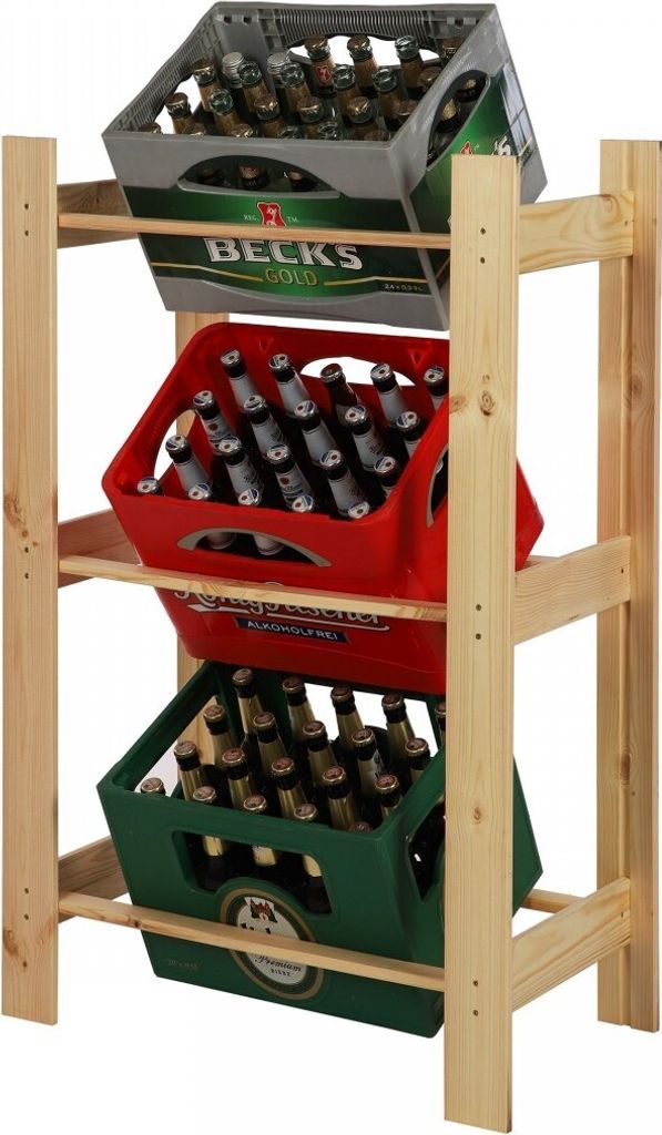 Getränkekistenregal PINEPEAK | HxBxT 107,4x70x38,8cm | für 3 Kisten | Kiefernholz | Natur
