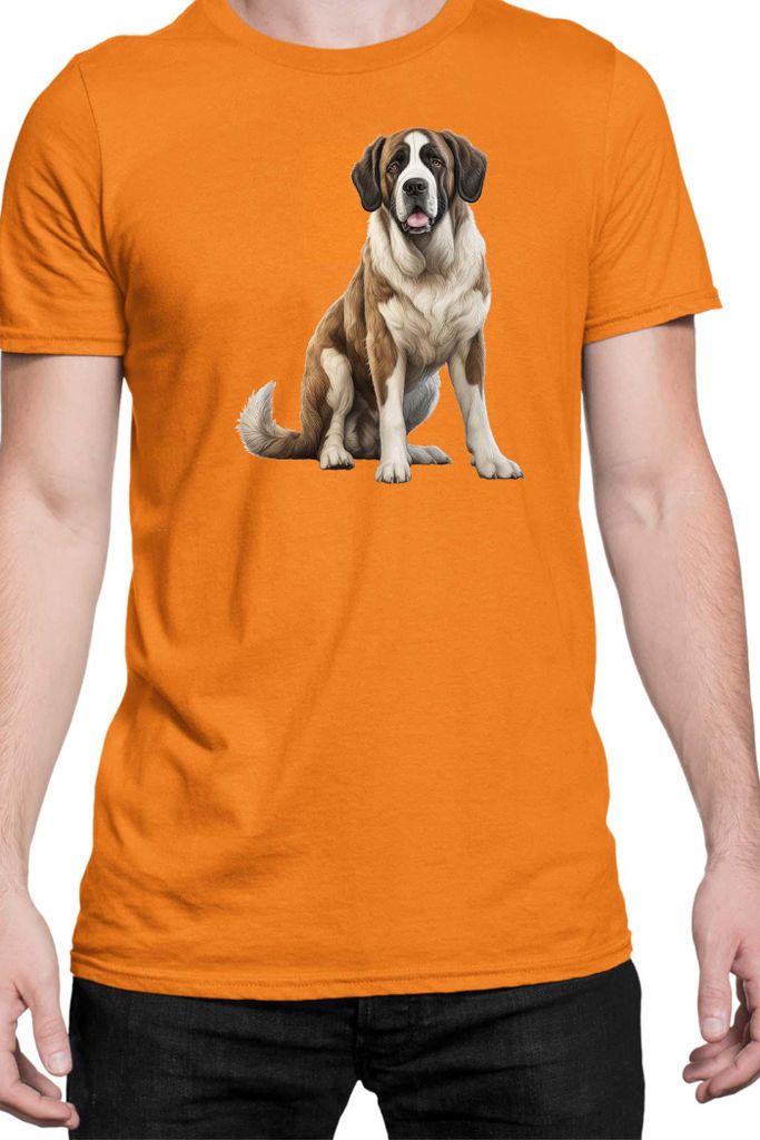 Herren T-Shirt Dogs Breeds Saint Bernard Dog Breed 006, Man L / Orange