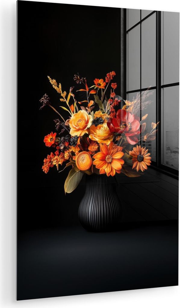 MuchoWow Glasbilder - Bilder auf Wandbild - Foto auf Glas Herbst - Blumenstrauß - Orange 40x60 cm Wanddekoration aus Glas - Acrylglasbild - Acrylb...