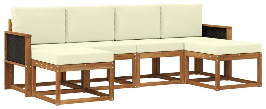 vidaXL Outdoor-Sofagarnitur mit Kissen 6 pcs Natur und Creme Polyester