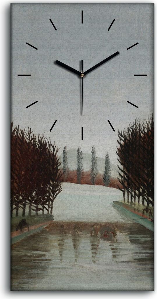 Wandbild Leinwand Bilder Wanduhr 30x60 Gemälde Park Bäume Fluss Himmel - schwarze Hände