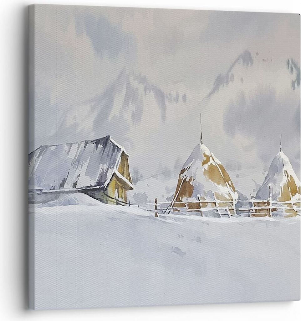 Bild auf Leinwand - Leinwandbild - Einteilig - Haus Berge Schnee - 30x30cm - Wand Bild - Wanddeko - Wandbilder - Leinwanddruck - Bilder - Wanddekor...
