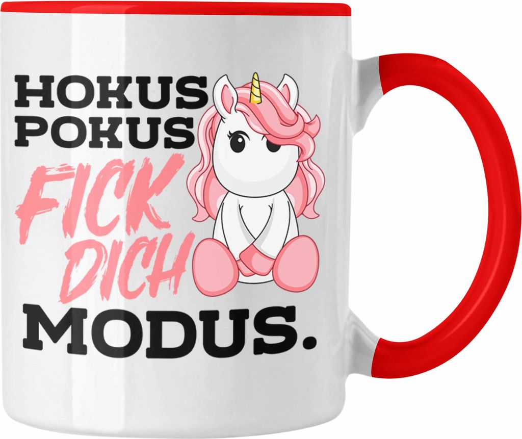 Trendation - Lustige Ich Hasse Menschen Tasse Mit Spruch Einhorn Kaffeetasse Geschenk Mama Freundin Kollegin Geschenkidee Arbeit Frauen (Rot)
