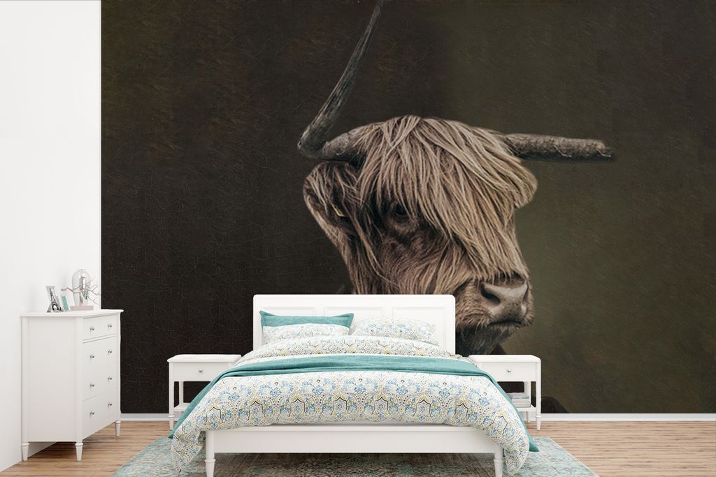 MuchoWow Fototapete für Wohnzimmer oder Schlafzimmer Wandtapete Vinyl Motivtapete Alte Meister - Schottischer Highlander - Pak - 600x400 cm - Vi...