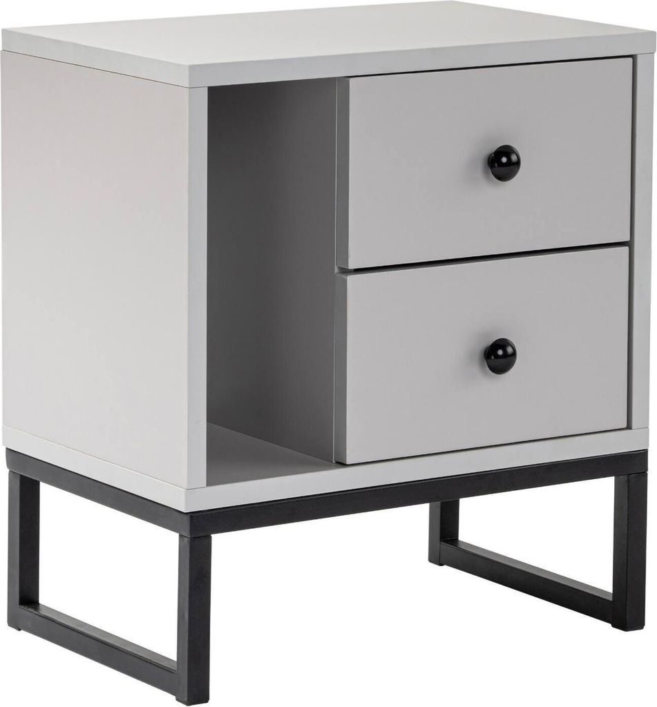 Nachttisch Rhiannon, Niedrige Kommode, Tisch, Multifunktionaler Nachttisch, 45x30 h50 cm, Grau und Schwarz