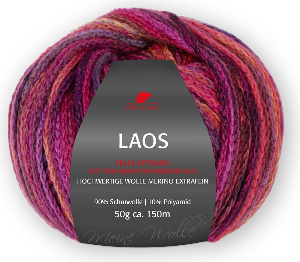 Pro Lana LAOS 50 g geflochtene Wolle im Tropenlook 150 m Farbe 082 - beere