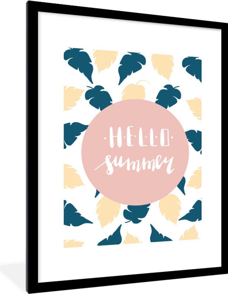 MuchoWow Gerahmtes Poster Sommer - Federn - Pastell 60x80 cm - Poster mit Schwarzem Bilderrahmen Wandposter Rahmen Foto Bilder - Wohnzimmer - Dek...