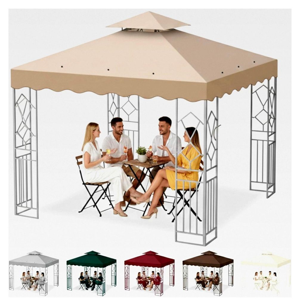 Ersatzdach für Pavillon 3 x 3 m, wasserdichtes Dach aus 300D Polyestergewebe mit Luftventilation, Doppeldach mit UV-Schutz für Garten und Camping